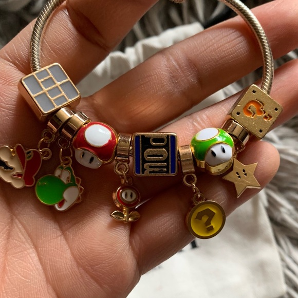 Pandora Rose Gold Pave Heart Clasp Bracelet w/ Super Mario Bros. Themed Charms. - Picture 3 of 14